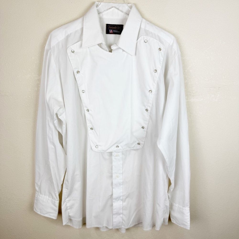 Vintage Panhandle Mens Bib Slim White Rodeo Western Shirt Pearl Snap XL